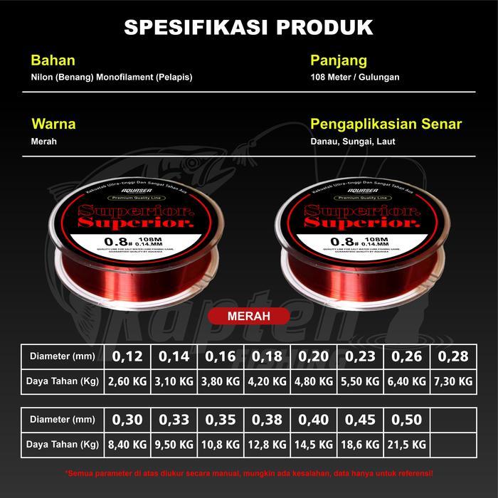 Kaptenfishing Pancing Merah Senar Pancing Bahan Nilon Superkuat Superior murah senar pancing pe