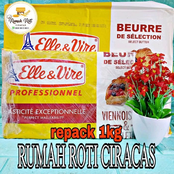 BUTTER ELLE & VIRE Extra Dry Butter Sheet Repack 1KG Unsalted Mentega