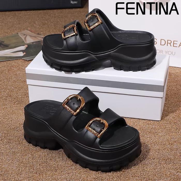 Calbi - Sandal Wanita Kekinian Sandal Jelly Wanita Tinggi Wedges Sandal Fuji Wanita Korea