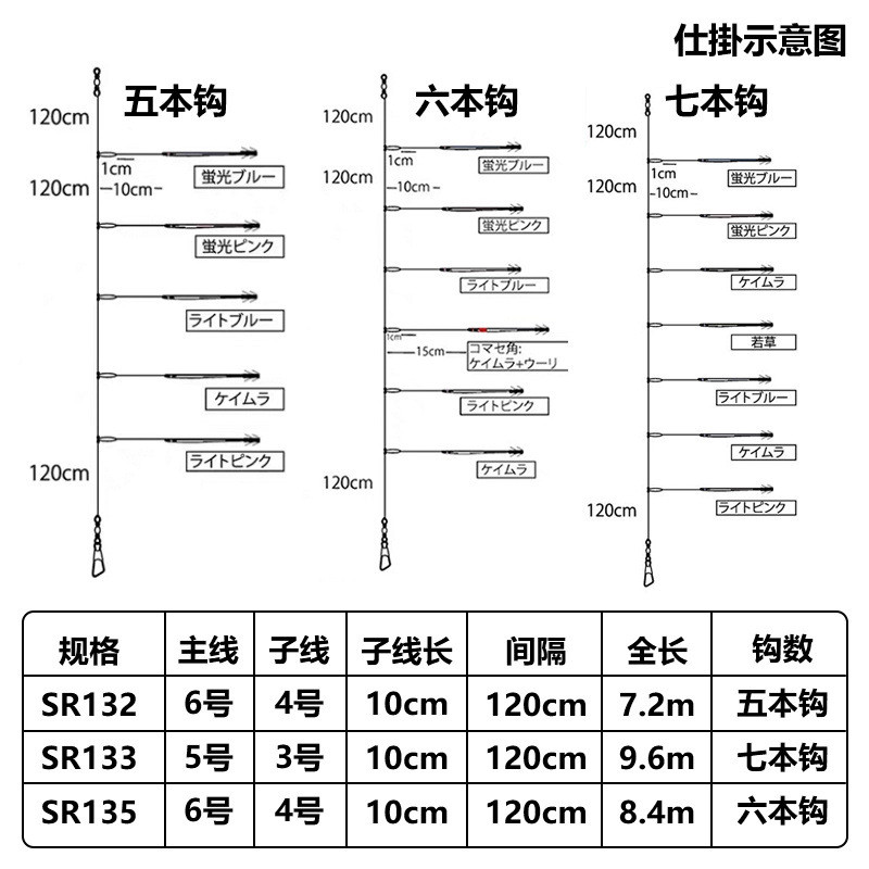 HAYABUSA 5/6/7 Hooks String Hook Rocket Squid Fishing Group Squid Deep Sea Long Tube EGI JIGS