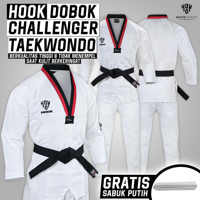 Baju Taekwondo Kerah Merah Hitam Hook Dobok Seragam Taekwondo Dobok