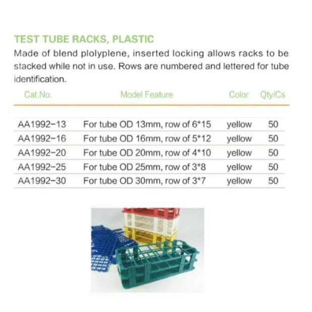 JTTOP" TEST TUBE RACK PLASTIK DIA 13 16 20 25 30MM RAK TEST TUBE YELLOW A1997