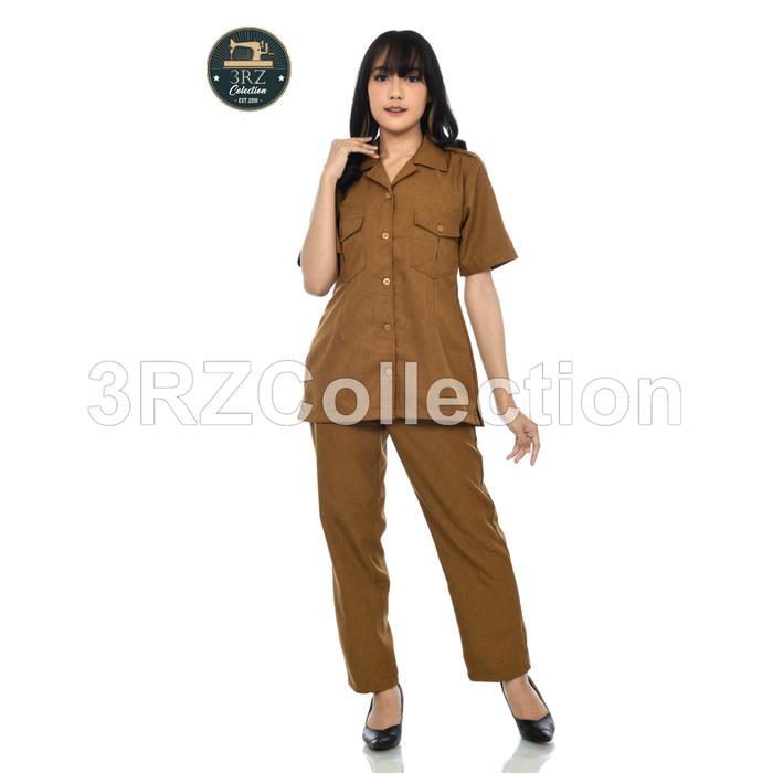 Baju Seragam Dinas PNS PDH Wanita Saku Atas Lengan Pendek - Baju Seragam Dinas Lengan Pendek Wanita