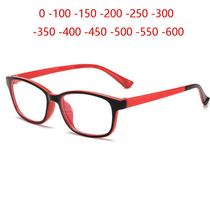 kacamata minus wanita frame persegi hitam merah ukuran 0 hingga -6.00