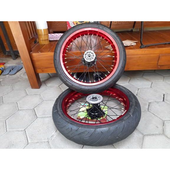 WHEELSET SUMO KLX 150 RODA SET D TRACKER 150 BAN SUPERMOTO KLX DTRACKER RING 17