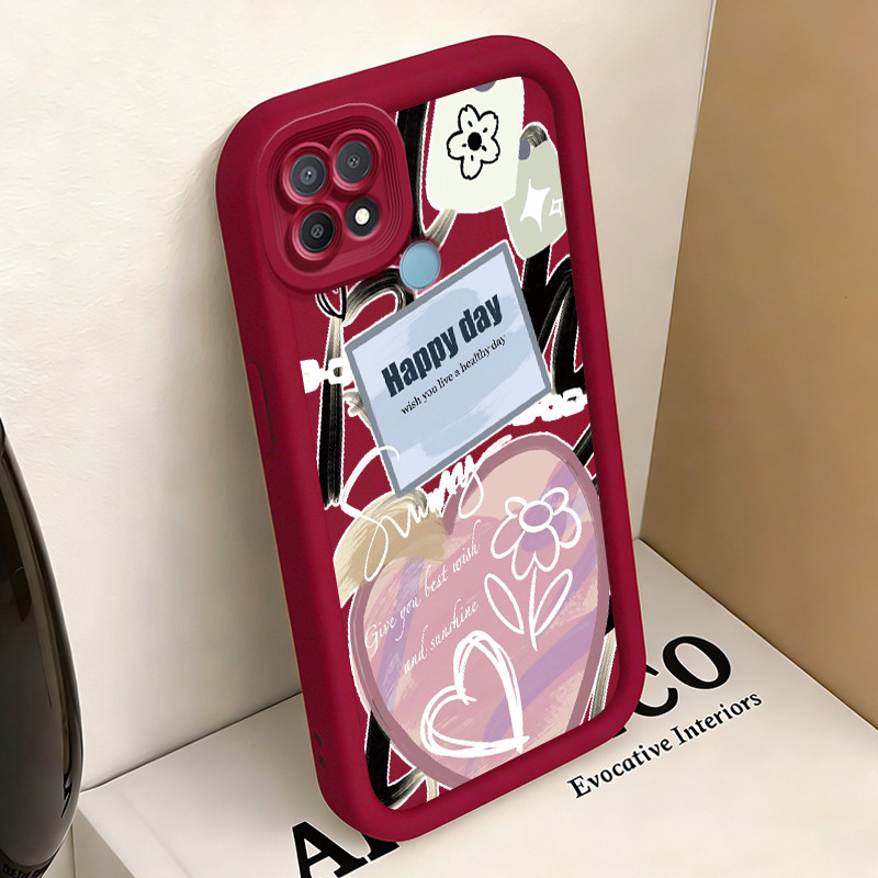 Casing Hp untuk OPPO A15 A15s A35 4G Case Motif Bunga dan Hati Kasing silikon yang lagi hits Cesing 