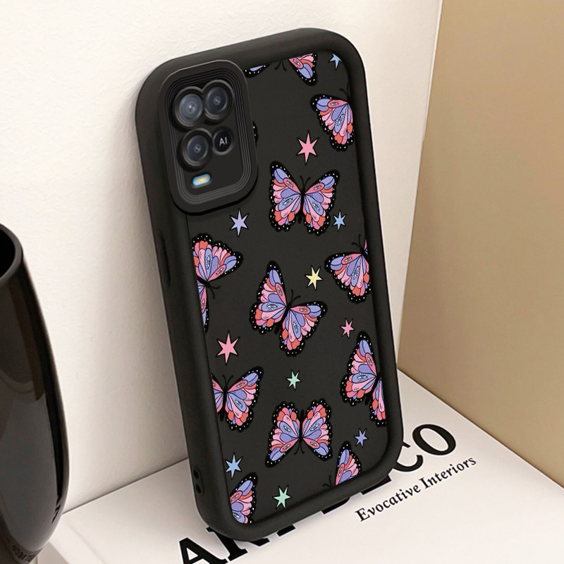 Casing Hp untuk OPPO A54 Case Kupu-kupu bersayap berwarna Kasing silikon Cesing Anti Crack Tahan Ban