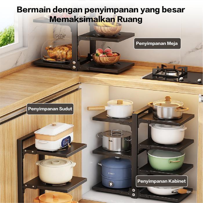 Etife Rak Susun Bawah Wastafel Rak Tingkat dan Beroda Rak Penyimpanan Adjustable Peralatan Rumah