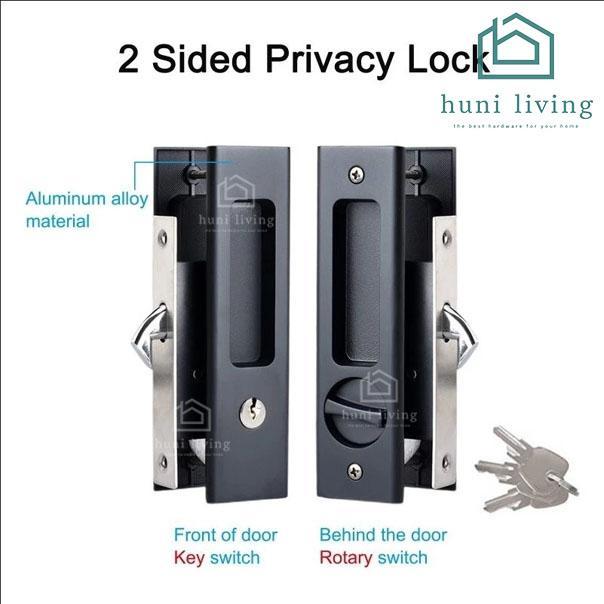 Hitam / Perak Kunci Pintu Sliding Geser Set Invisible Sliding Door Kunci Pintu Perangkat Keras