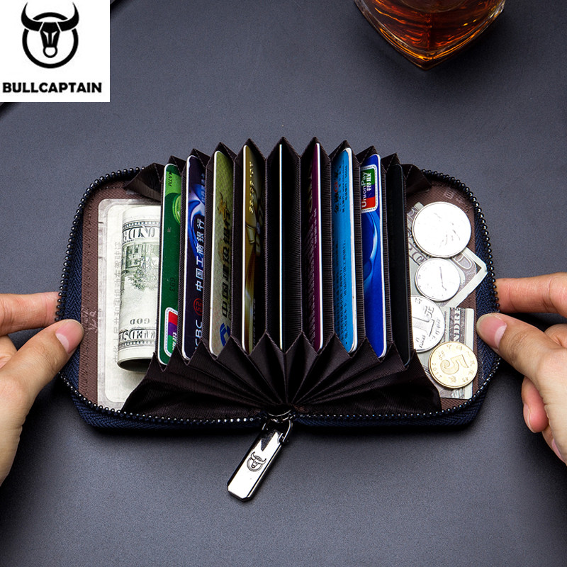 BULLCAPTAIN Leather Credit Card ID Card Holder Wallet Wallet Men Fashion Rfid Card Holder Wallet