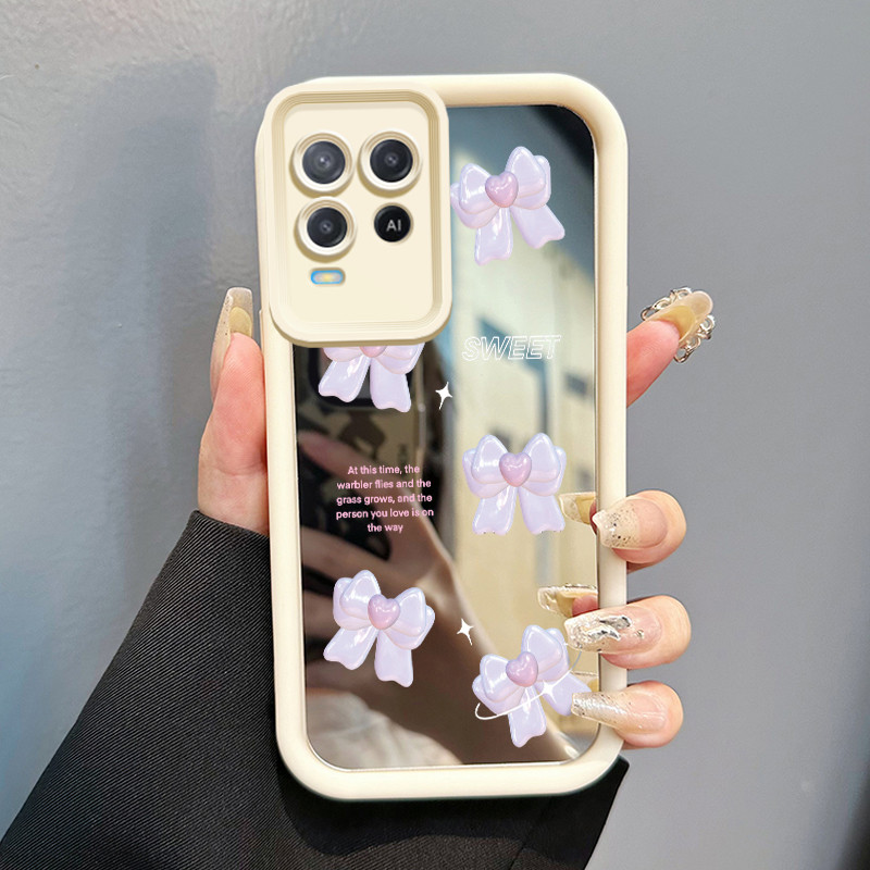 Casing Hp Untuk OPPO A54 Case Purple bow Cesing Sembunyikan Mirror Kasing cermin Kesing Silikon Soft
