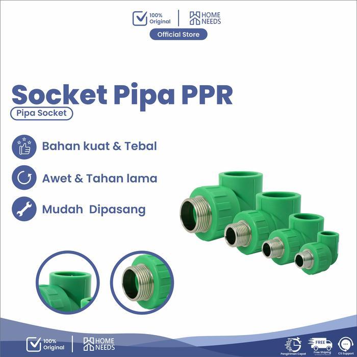 HOMENEEDS SAMBUNGAN DRAT LUAR PIPA PPR SOCKET DRAT LUAR PIPA PPR SLT-377 BAHAN PPR PREMIUM DRAT