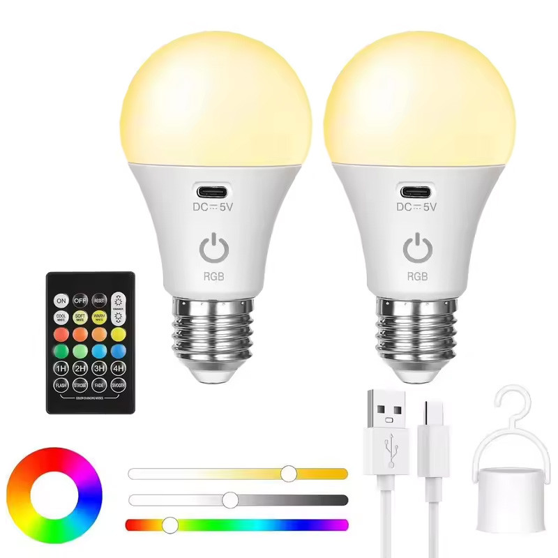 1/2/3PC Rechargeable Light Bulb RGB color USB Led Bulb Smart Bulb Dimmable E27 Bulb with Timing