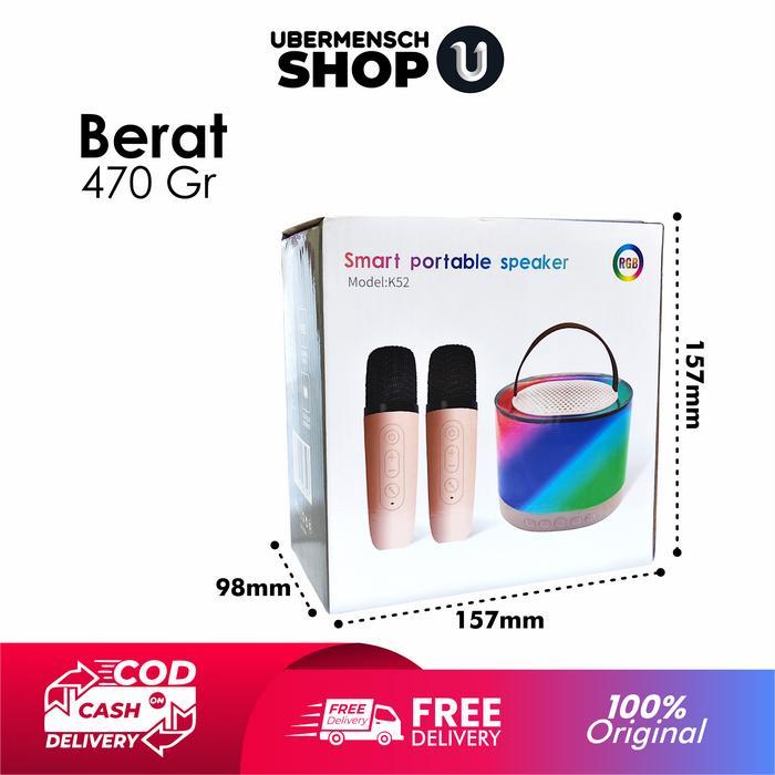 TERLARIS [US] Speaker Karaoke Bluetooth K52 Premium Dual Mic dengan Efek Pengubah Suara Portable