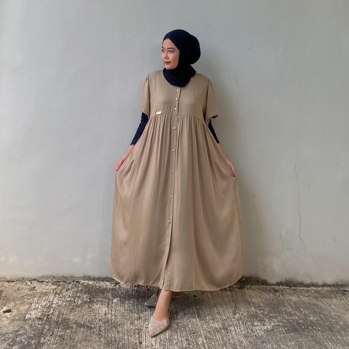 TERLARIS LYLAA DRESS MIDI DRESS RAYON TWILL LENGAN PENDEK SIMPEL ADEM BUSUI FRIENDLY DASTER BUSUI