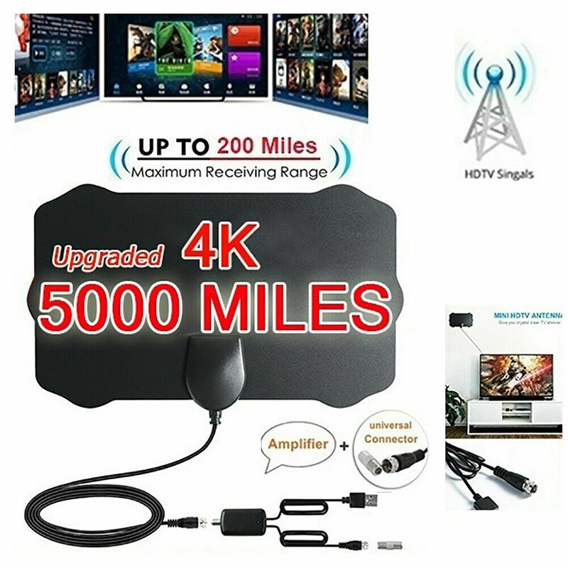 PROMO   4K High Gain HD TV DTV Box Digital TV Antenna EU Plug 5000 Miles Booster Active Indoor Aeria