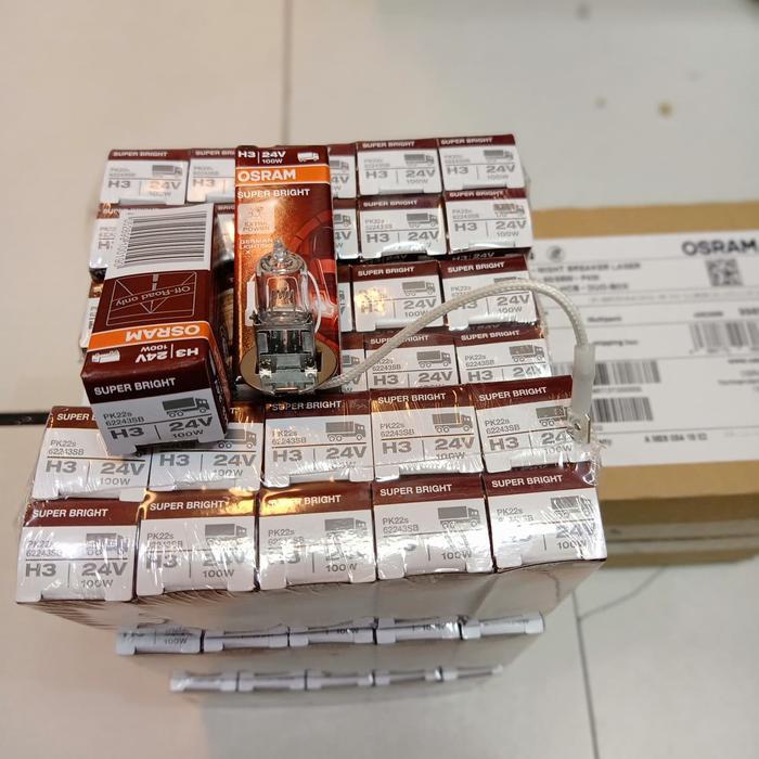 LAMPU HOLOGEN OSRAM H3 24V 100W SUPER BRIGHT 62243 PK22S KUNING
