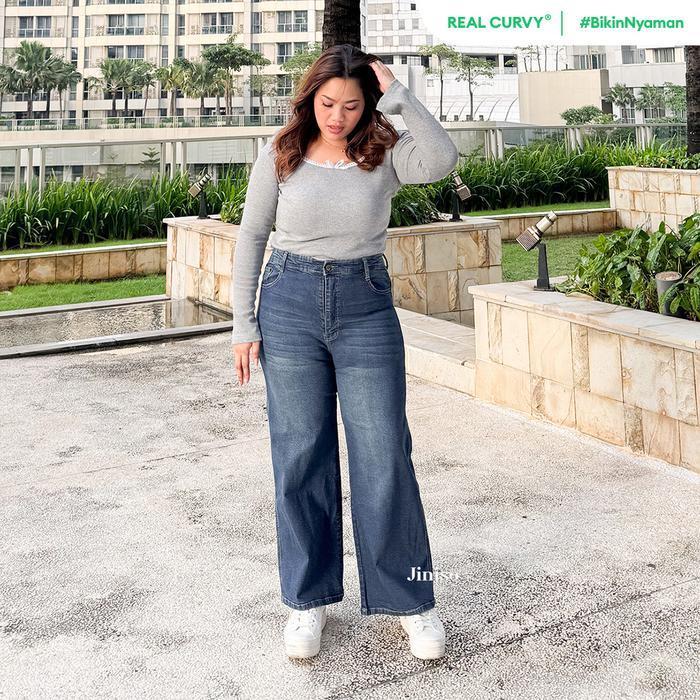 JINISO REAL CURVY - 1503 JUMBO STRAIGHT LOOSE STRETCH CELANA JEANS WANITA HIGHWAIST