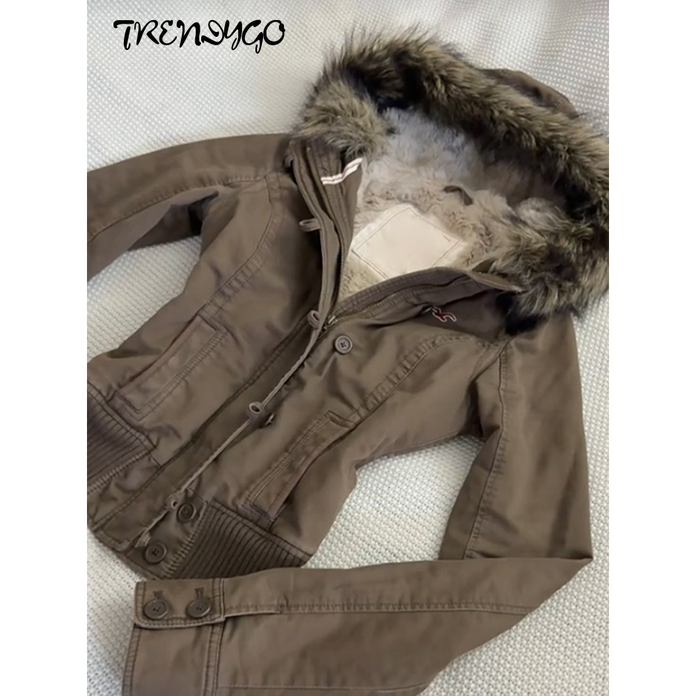 Women's Winter Coats Hooded Fleece-lined Bomber Jacket Autumn 2025 Female Faux Fur Collar Zipper