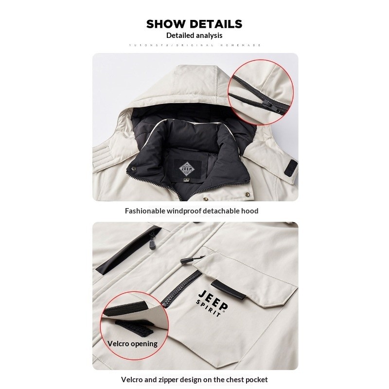 Jeep Spirit Padding Jacket for Men Autumn Winter Windproof Hooded Thickened Cotton Clothing Warm