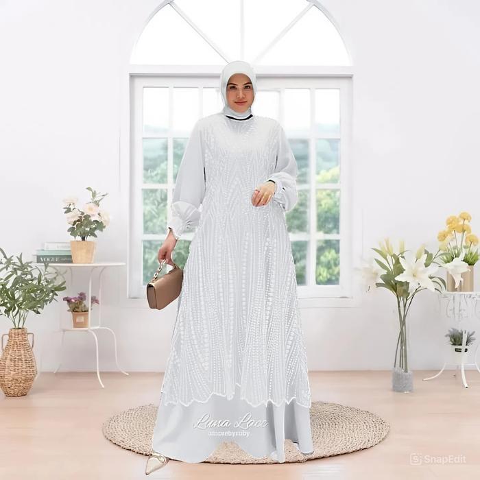 Best Seller Lunarra Lace Baju Gamis Brokat Mewah Elegan Bahan Ceruty Babydoll Mix Brokat Trend 2025