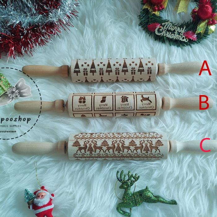 ROLLING PIN EDISI NATAL WOODEN EMBOSS ROLLING PIN ROLING PIN MOTIF
