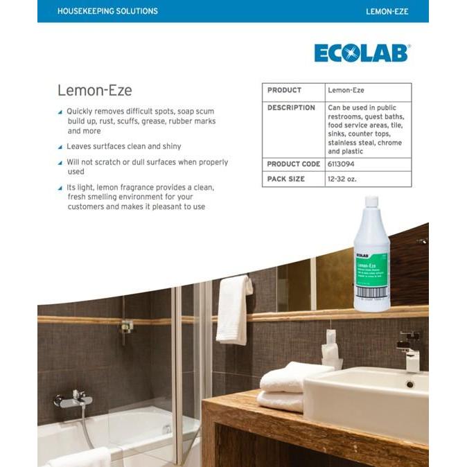 LEMON EZE ECOLAB PEMBERSIH KERAK LEMONEZE KAMAR MANDI 32 OZ 946 ML CHEMICAL PENGHILANG KERAK AIR