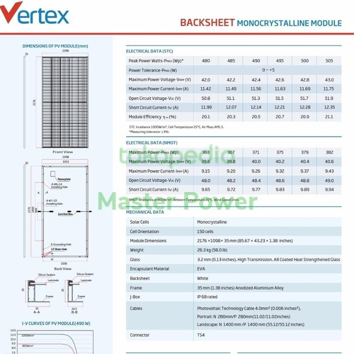 TRINA SOLAR VERTEX 500WP MONO SOLAR PANEL SOLAR CELL TIER 1