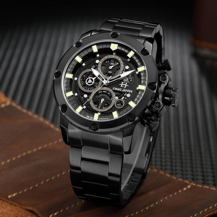 Evans Jayden Jam Tangan Pria 9570 Rantai Stainless Steel Chronograph Kaca Sapphire Water Resistant