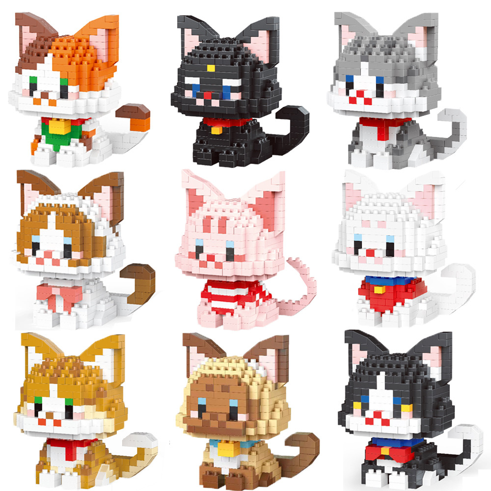 Dual Form Cat Shape Pet Series Model Micro Mini Building Blocks Toys Pocket-Sized Cuteness Pet Cat