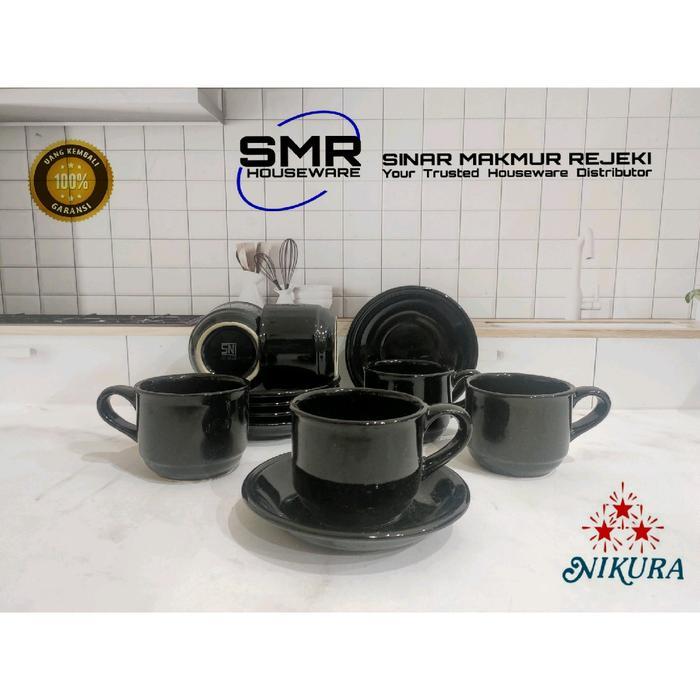 CANGKIR SET KERAMIK HITAM POLOS NIKURA