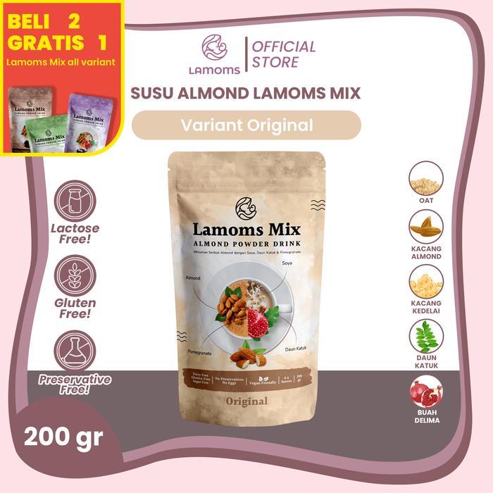 [Beli 2 Gratis 1] Susu Almond Lamoms Mix - Plus Soya & Ekstrak Katuk - 200Gr