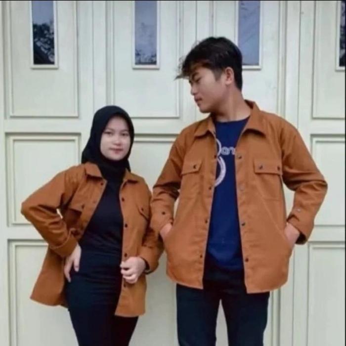 ORIGINAL kja outer couple set korean style kemeja semi parka oversize pria wanita baju couple