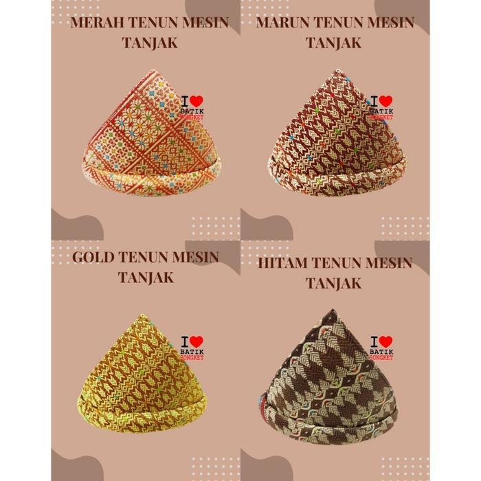 TOPI TANJAK PRIA LAKI-LAKI SONGKET TENUN ASLI ADAT PALEMBANG MELAYU BATIKSONGKET