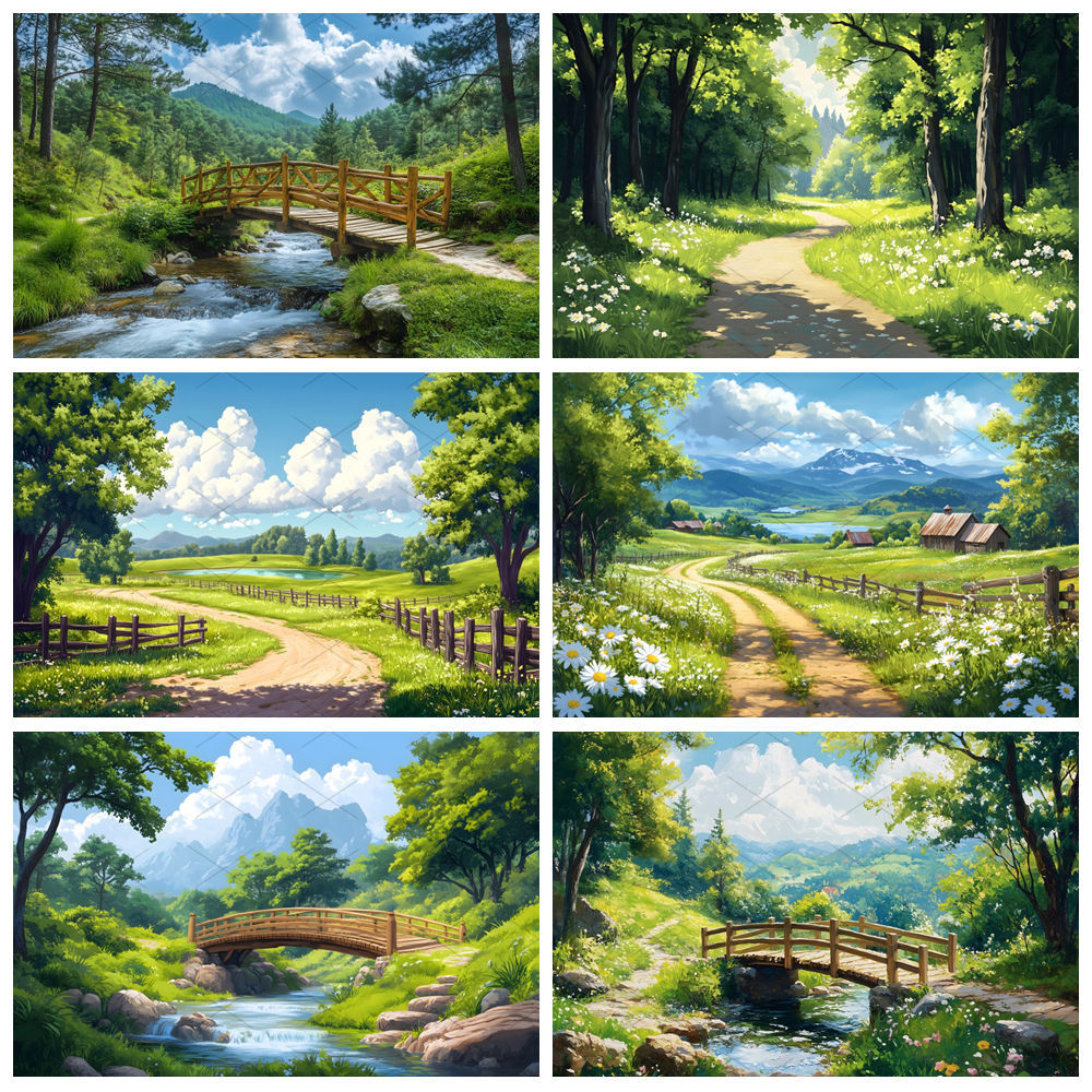 Spring Nature Landscape Photography Backdrop Green Forest Tree Wild Bridge Rr Rustic Background