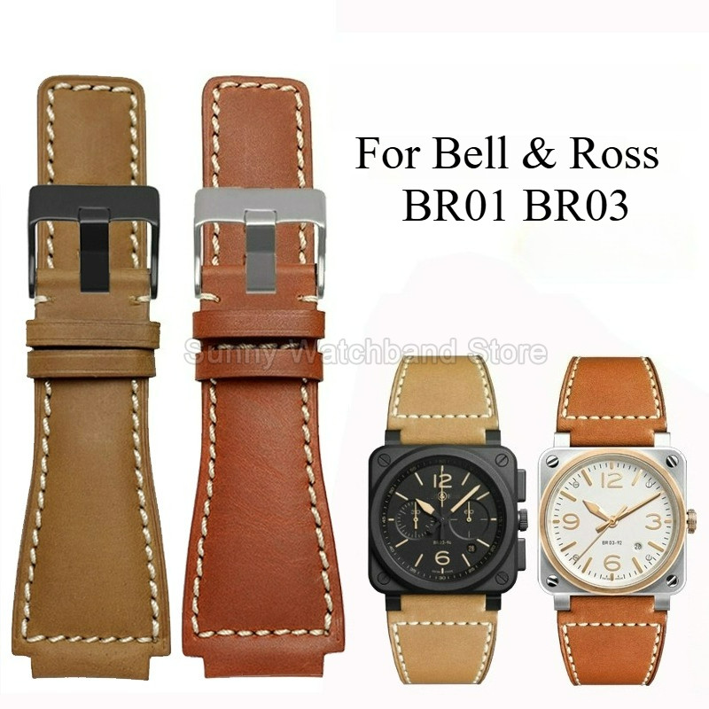 Men And Women Genuine Leather Watch Strap Convex For Bell & Ross Bell Ross Br01 Br03 Cowhide