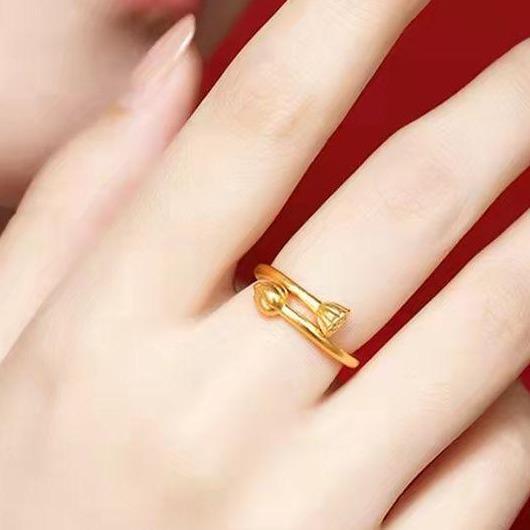 Cincin wanita elegan Penglian, pasir emas asli tidak luntur, cincin pelajar, cincin pertunangan