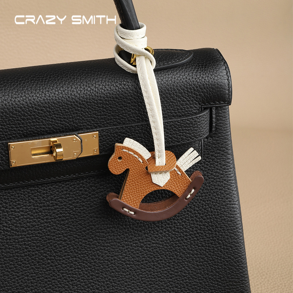 CRAZYSMITH Luxury Leather Bag Charm Horse Pony Pendant for Hermes Bag Handbag Cute Animal Ornament