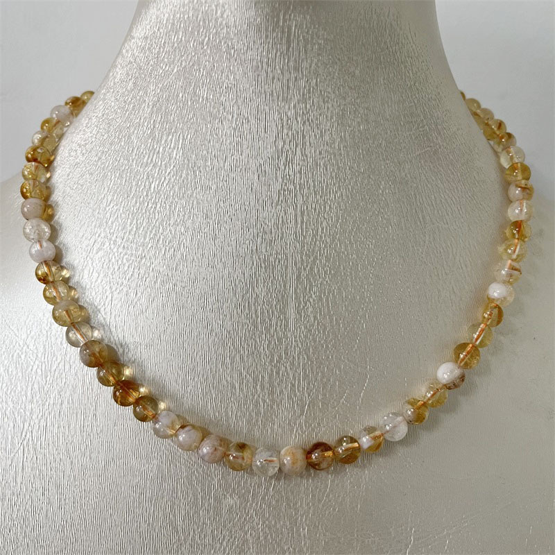 6-7MM Brazil Citrine Necklace Snow White Yellow Bead Women Gemstone Gem Preciosas Undye Natural