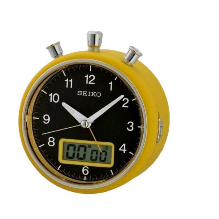Watchhappy Jam Meja Timer Alarm Seiko Original Qhe114Y Model Baru Qhe114 Analog-Digital Stopwatch
