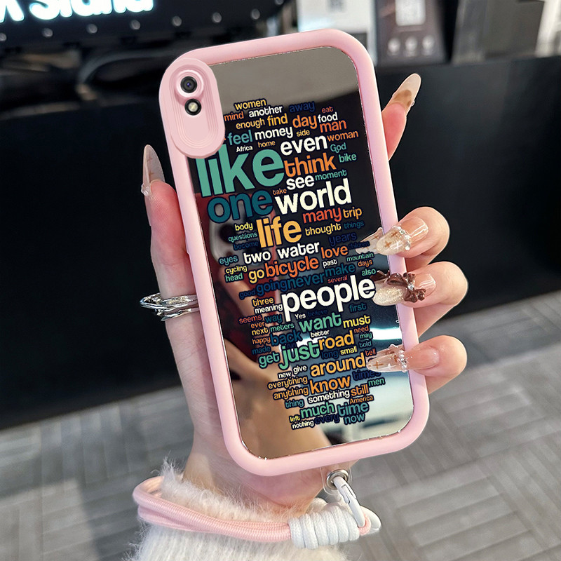 Casing Hp untuk Xiaomi Redmi 9A 9I Case Casing Teks pola Silikon Softcase Kasing HP tali gantung Ces