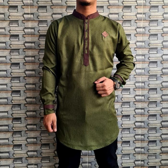 Kurta Pakistan Madina Kemeja Koko Tangan Panjang Size M-L-XL-XXL Baju muslim pria dewasa katun Hitam