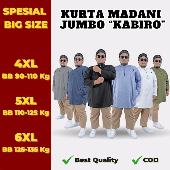 Koko Kurta Pria Madani Jumbo Kabiro Katun Madinah Lengan Panjang Polos Resleting Muat Bb 140 Kg