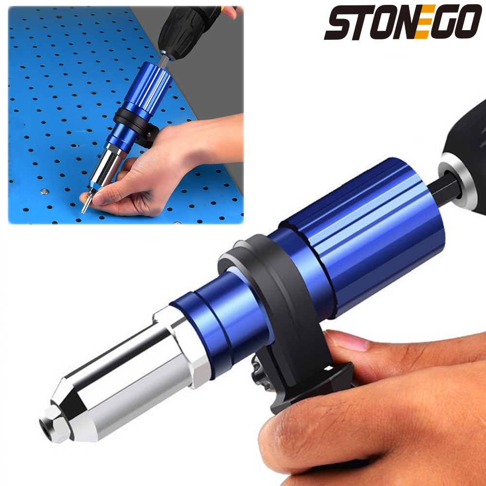 STONEGO Electric Rivet Gun Adapter 2.4mm-4.8mm Rivet Nut Gun Drill Adapter Cordless Riveting Tool In