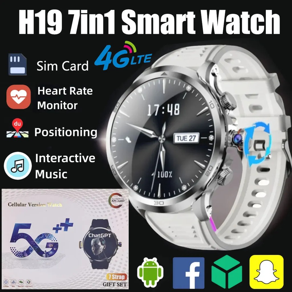 H19 Men's 4G/5G Smartwatch with Rotatable Camera - 1.95" HD Screen, 256GB ROM, WiFi & LTE Support