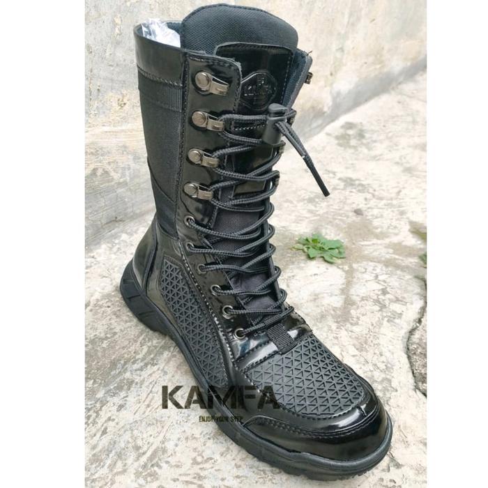 Sepatu Pdl Tni Polri Model Tawon Kulit Mengkilap Boa Jaring Hitam Shoes Safety Pria Terbaru 