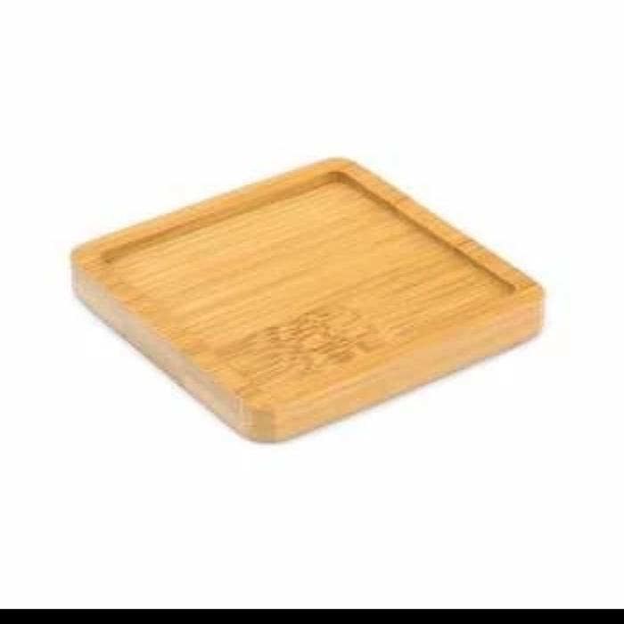 Alas Tatakan Gelas Mug Cangkir Teh Kopi Kayu Bambu Segi Kotak Coaster