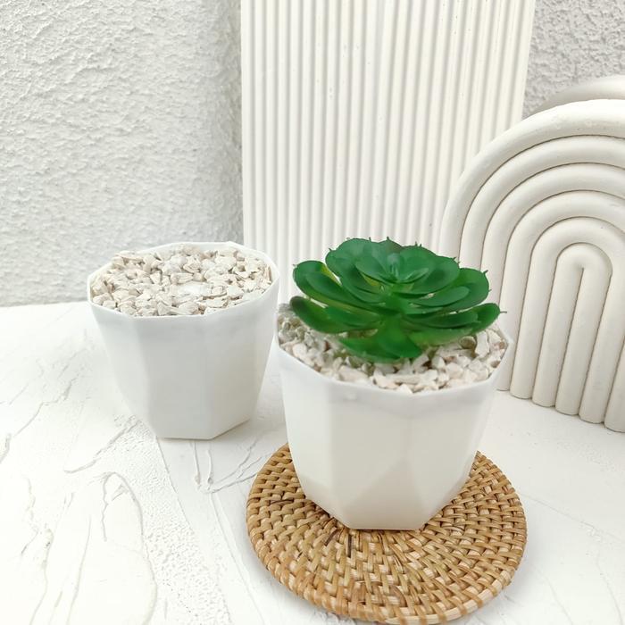 Pot Batu Plastik - Pot Bulat dengan Batu - Pot Bunga Hias