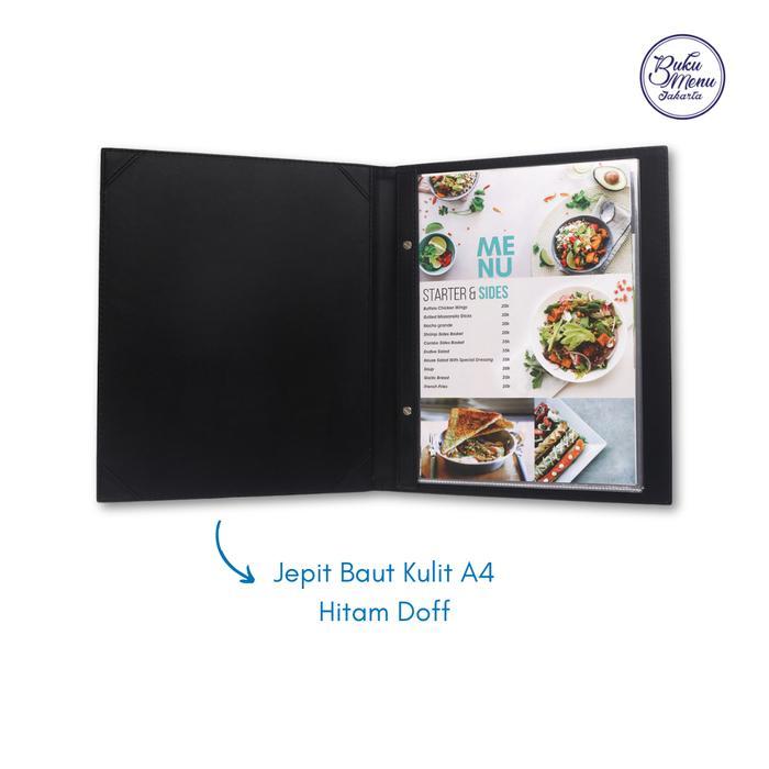 Buku Menu Jakarta - Buku Menu Kulit Jepit Baut Isi Plastik A4 Hitam Doff - Cafe, Coffee Shop,