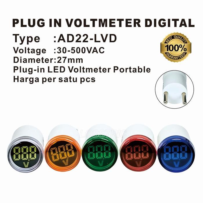 Volt Meter Digital Plug In / Colokan AD22-LVD With Indicator Lamp LED Bulat
